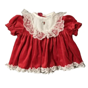 Vintage Red Velvet Dress Roanna Valentine Christmas White Collar USA 6-9 Mo. - Picture 1 of 5