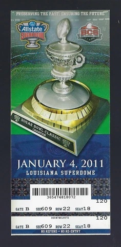 OHIO STATE BUCKEYES vs RAZORBACKS NCAA SUGAR BOWL  2010-11 FULL FOOTBALL TICKET Cover