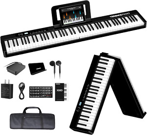 Piano Keyboard 88 Keys, Semi-Weighted Folding Piano Keyboard with MIDI Support B