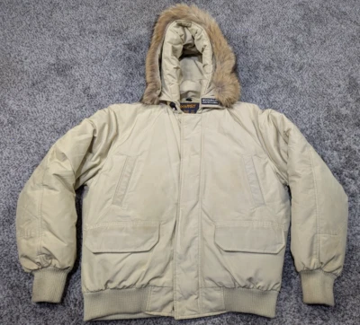 Vintage Woolrich Arctic Parka Jacket Mens Medium Beige Coyote Fur Hood Down USA - Image 1 of 4