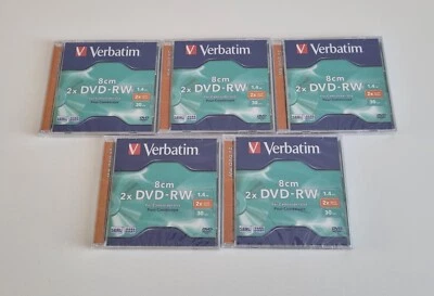 NEW 5 x Verbatim 8cm Mini DVD-RW 1.4GB Sealed - Image 1 of 2
