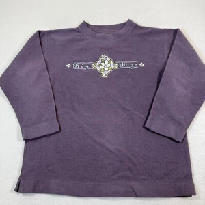 VTG Big Dogs Sweatshirt Women M Purple Fleece Embroider Flower 90s - Picture 1 of 7