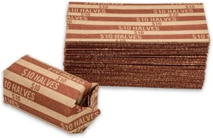 Half Dollar Coin Wrappers, 100 Flat Striped Coin Wrappers - Picture 1 of 9