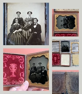 c 1855 RETRATO DE FAMILIA Madre LINDAS HIJAS E HIJO 1/4 Cuarto Plato AMBROTIPO - Imagen 1 de 24