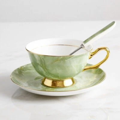 Porcelain Tea Set Coffee Cup Saucer Spoon Luxury Ceramic Party Drinkware Bar - Image 1 of 4