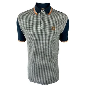 MENS TROJAN HOUNDS / DOG TOOTH CHECK FRONT SOFT COTTON POLO SHIRT 8569 - BLUE - Picture 1 of 2