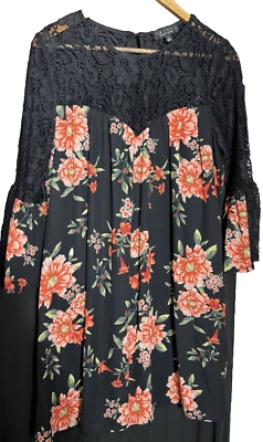 Vestido Trixxi L Negro Floral Gasa Encaje Transparente Capricho Hada Manga Campana Foto 1 de 4