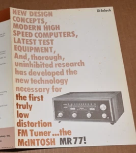 McIntosh MR-77 FM Tuner DEALER SPEC SHEET BROCHURE PAMPHLET - Picture 1 of 3