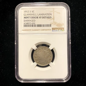 1912 S 5c - V Liberty Head Nickel - NGC VF Mint Error Clamshell Lamination - Picture 1 of 6
