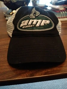 AMP Energy Hat Adjustable Cotton Black Embroidered Nascar Baseball Cap - Picture 1 of 8