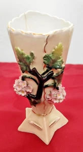 Old marked cone shaped vase square base flowers & leaves 5''ht x 2.75 ''sq base - Picture 1 of 12