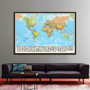 Map of The World Political Map With Flags Poster Print Home Decor Size 59*39in - Foto 1 di 4