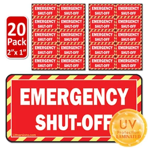 20 Pack 2" x 1" EMERGENCY SHUT-OFF Fuel Switch Label Warning Sign Sticker - Red - Picture 1 of 7