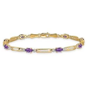 14K Solid Yellow Gold Diamond Amethyst Tennis Bracelet - Picture 1 of 14