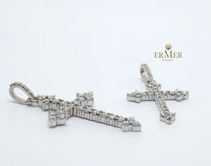 14K 2.8g Solid White Gold Cross Charm/Pendant with 0.9ct Moissanite Stones - Picture 1 of 7