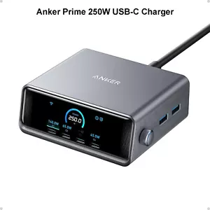 Anker Prime 250W USB-C Charger 6-Port GaN Charging Station Smart Control Dial - Picture 1 of 6
