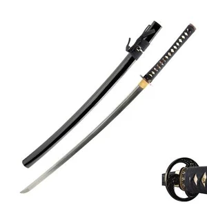 Japanese Samurai Katana, Cherry Blossom Tomoe Crest Tsuba, Hand Forged Sword - Picture 1 of 9