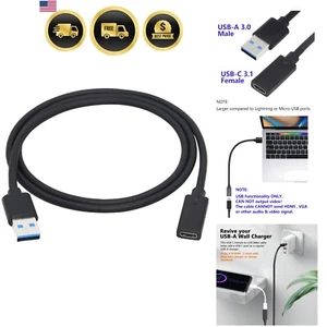 Black USB 3.0 Type A Male to Type C Female Converter - Ideal for Apple Devices - Photo 1 sur 9