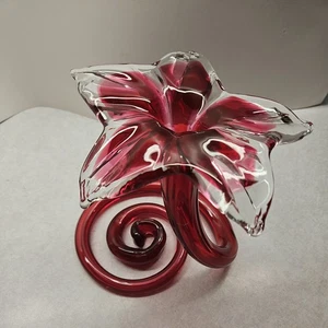 Vintage Pilgrim Glass Flower with spiral base, ~ Handmade USA Cranberry Glass - Picture 1 of 10