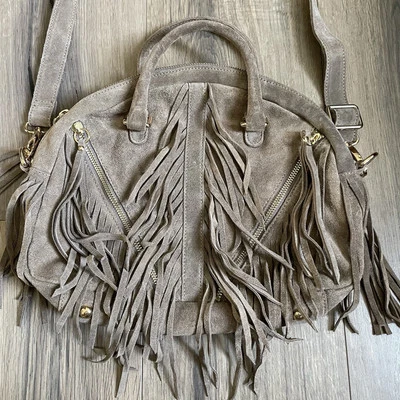 SORIAL Bolso de Mano Bandolera Beige Marrón Flecos Gamuza Bolso Dorado Cremallera $278 Foto 1 de 4