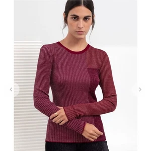 & Other Stories Burgund Metallic Glitzer Lurex Strick Langarm Top S - Bild 1 von 10