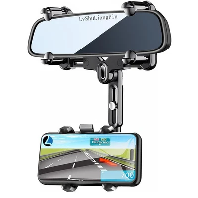 Rearview Mirror Phone Holder for Car, 360° Rotating Rear View Mount with Adju... - Image 1 of 4