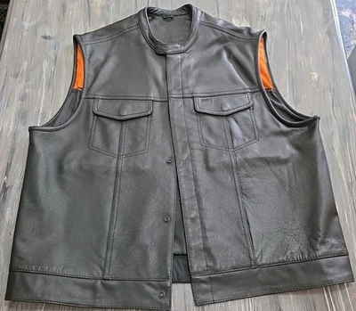 Men’s 3XL First Classics Leather Motorcycle Vest – Black Genuine Leather,... - Image 1 of 4