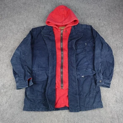Vintage Guess Jacket Mens XL Blue Red Built in Hoodie Classics Field Parka 90s - Image 1 of 4