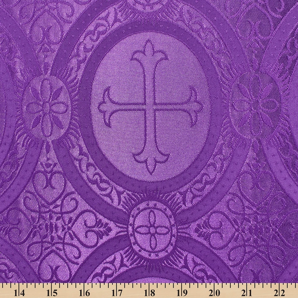 Liturgical Satin Jacquard Brocade Church Cross Floral (60 Inch) Fabric - Image 1 of 1