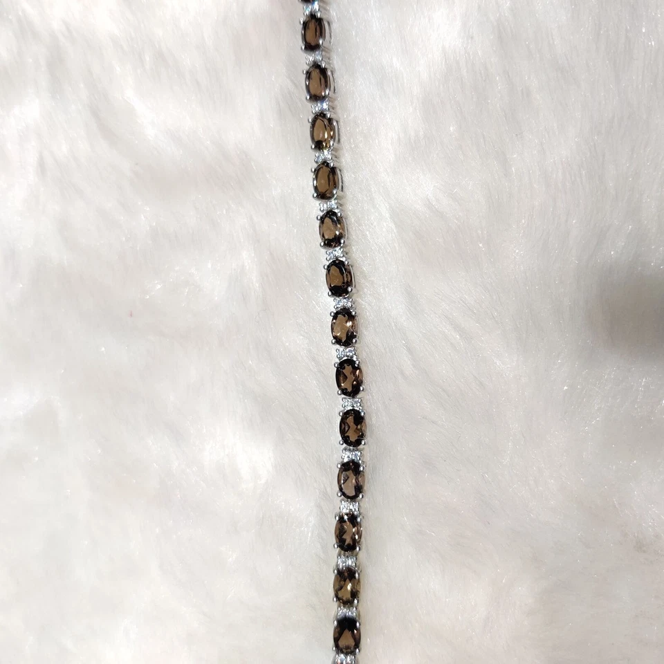 Brazalete de tenis de plata de ley 925 con piedras preciosas de cuarzo ahumado natural y circón G87 Foto 1 de 4