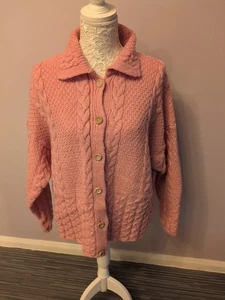 British Wool Naturally Cable Knit Cardigan Pink Size Large - Picture 1 of 5