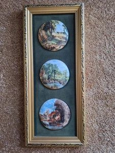 Believed To Be framed set of 3 vintage ceramic wall plaques depicting landscape - Picture 1 of 3