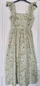 H&M Midi Dress Green Wildflower Meadow Collection Small Ruffle 100% Cotton Rare - Picture 1 of 7