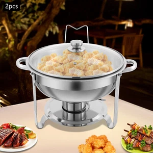2 Pezzi Piatto Chafer Padella Gratin Riscaldatore Buffet Come Scaldavivande Con Coperchi - Foto 1 di 15