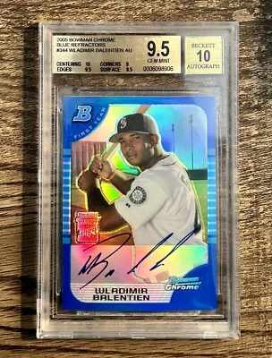 2005 Bowman Chrome Blue Refractor /150 Wladimir Balentien RC Auto BGS 9.5 - Image 1 of 2