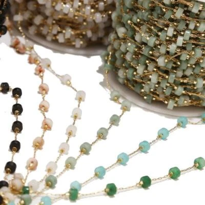 2 metros acero inoxidable oro pequeña cadena vidrio plano cuentas redondas cadenas hechas a mano Foto 1 de 2