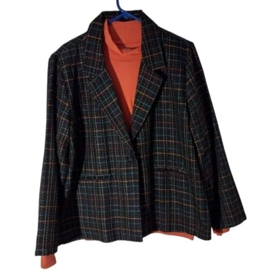 Blazer Tudor Court Grande Negro Rayas con Naranja Quemado St John's Bay XL Simulación T Foto 1 de 4