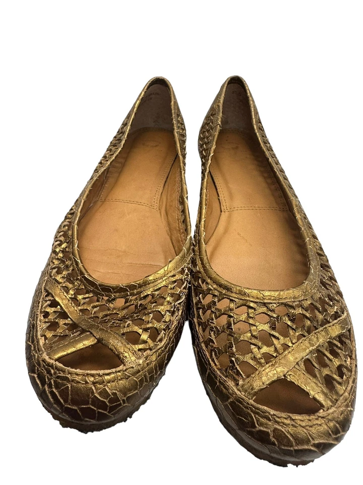 Frye zapatos planos sin cordones metálicos de cuero tejido dorado crujido 8,5 Foto 1 de 4