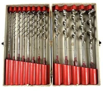 Vintage Craftsman 13 Piece Auger Bit Set 4/16" Thru 16/16" w/Case, Free Shipping - Image 1 of 4