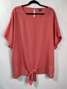 BUFFALO David Bitton Women’s Sz 2X Orange Lace Tie Hem Short Sleeve Blouse - Picture 1 of 9