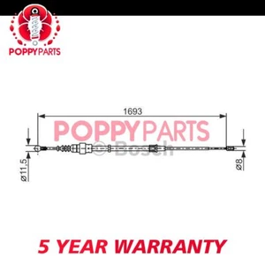 Fits VW Golf New Beetle Bora Seat Leon Audi A3 Hand Brake Cable Rear Poppy - Picture 1 of 12