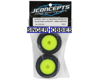 Neumáticos traseros premontados JCONCEPTS 31002221 Mini-B/Mini-T 2.0 Scorpios (amarillo) HH Foto 1 de 2