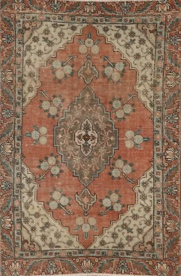 Vintage Hamedan Traditional 4x6 ft Area Rug Wool Handmade Evenly Low Pile Carpet - Image 1 of 4