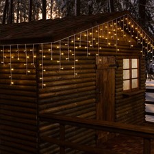 CASCATA LUCE CALDA LED ESTERNO LUCI DECORAZIONE NATALE NATALIZIE MOVIMENTO 30 MT