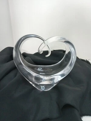 Hand Blown Art Glass SGHR Sugahara Heart Curva Clear Flower Vase Dish Japan - Image 1 of 4