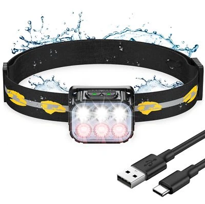 Linterna Frontal LED Recargable, Linterna Cabeza Impermeable IP65, 6 Modos Luz - Imagen 1 de 4