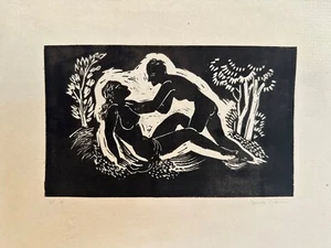 Konrad Cramer Woodcut: Untitled (Two Figures in a Landscape) - Picture 1 of 4