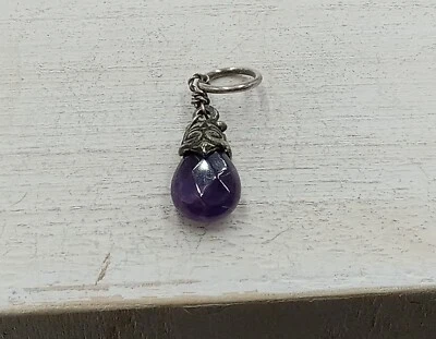 Love Heals White Bronze and Faceted Pear Shaped Amethyst Pendant - Image 1 of 4