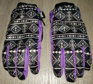 girls JUSTICE winter GLOVEFS size medium/large black white purple NICE CLEAN! - Picture 1 of 2