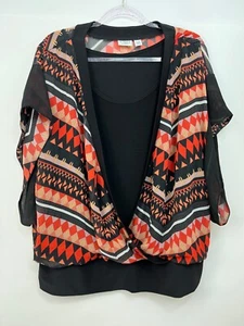 Top donna Cato nero arancione scollo a scoop elasticizzato manica a pipistrello taglia 22/24W - Foto 1 di 10